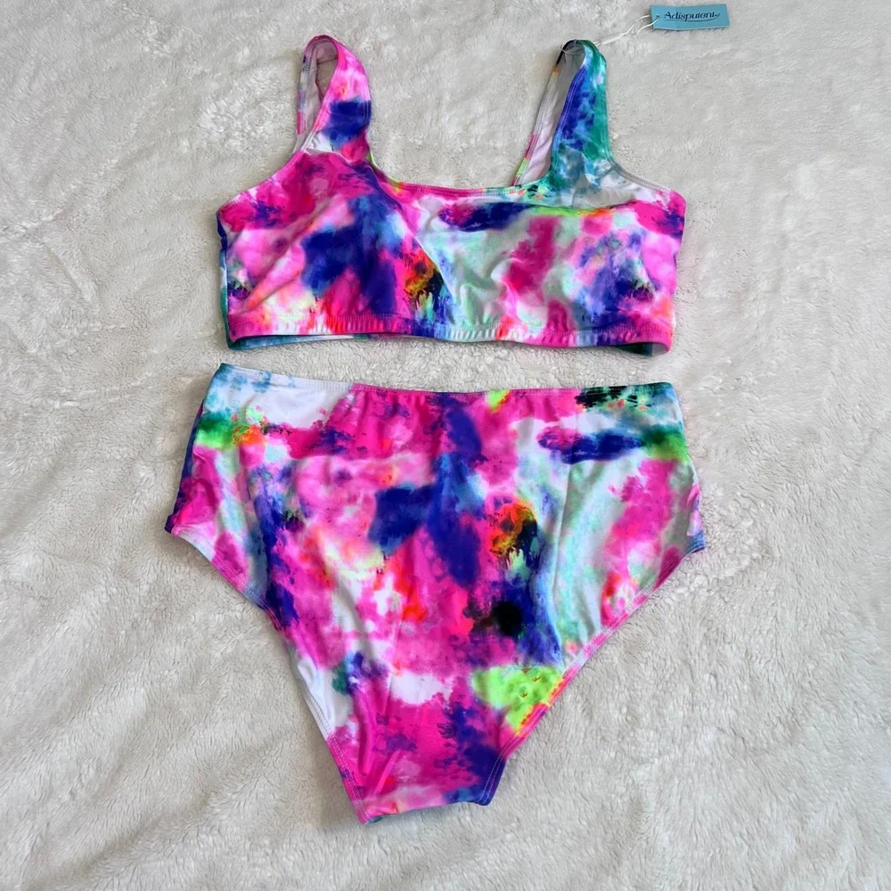 Adisputent Women's Tie Dye High Waisted Bikini Set Multicolor Size XXL NWT